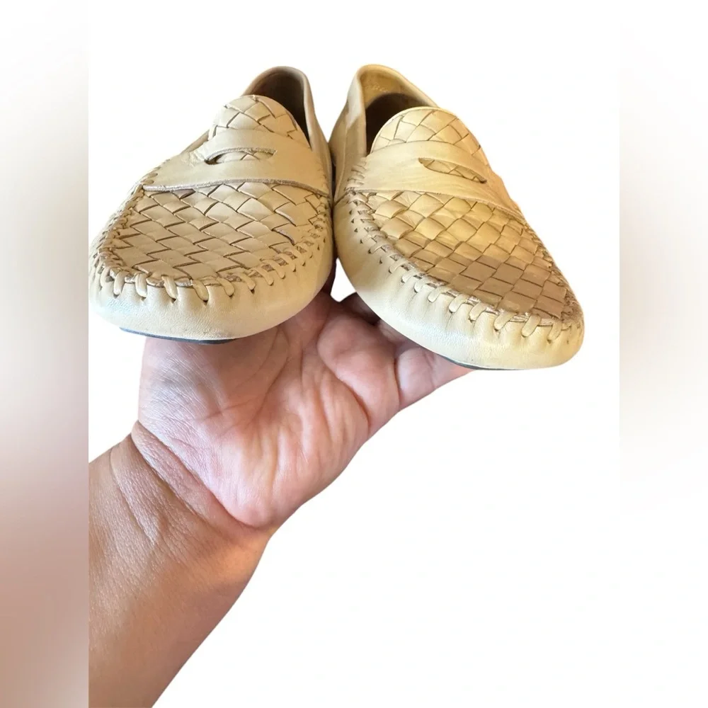Beige Woven Leather Loafers
